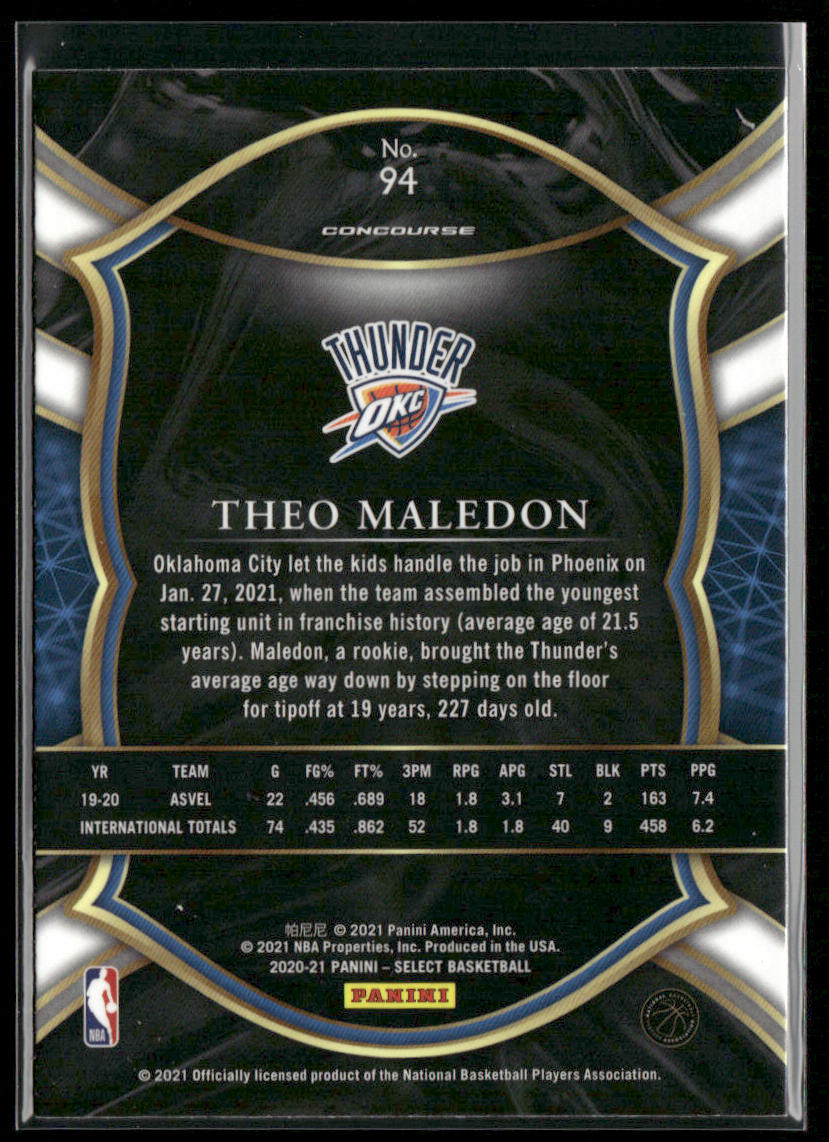 Theo Maledon 2020-21 Panini Select Blue #94 RC Oklahoma City Thunder