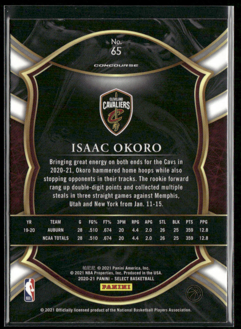 Isaac Okoro 2020-21 Panini Select Blue #65 RC Cleveland Cavaliers