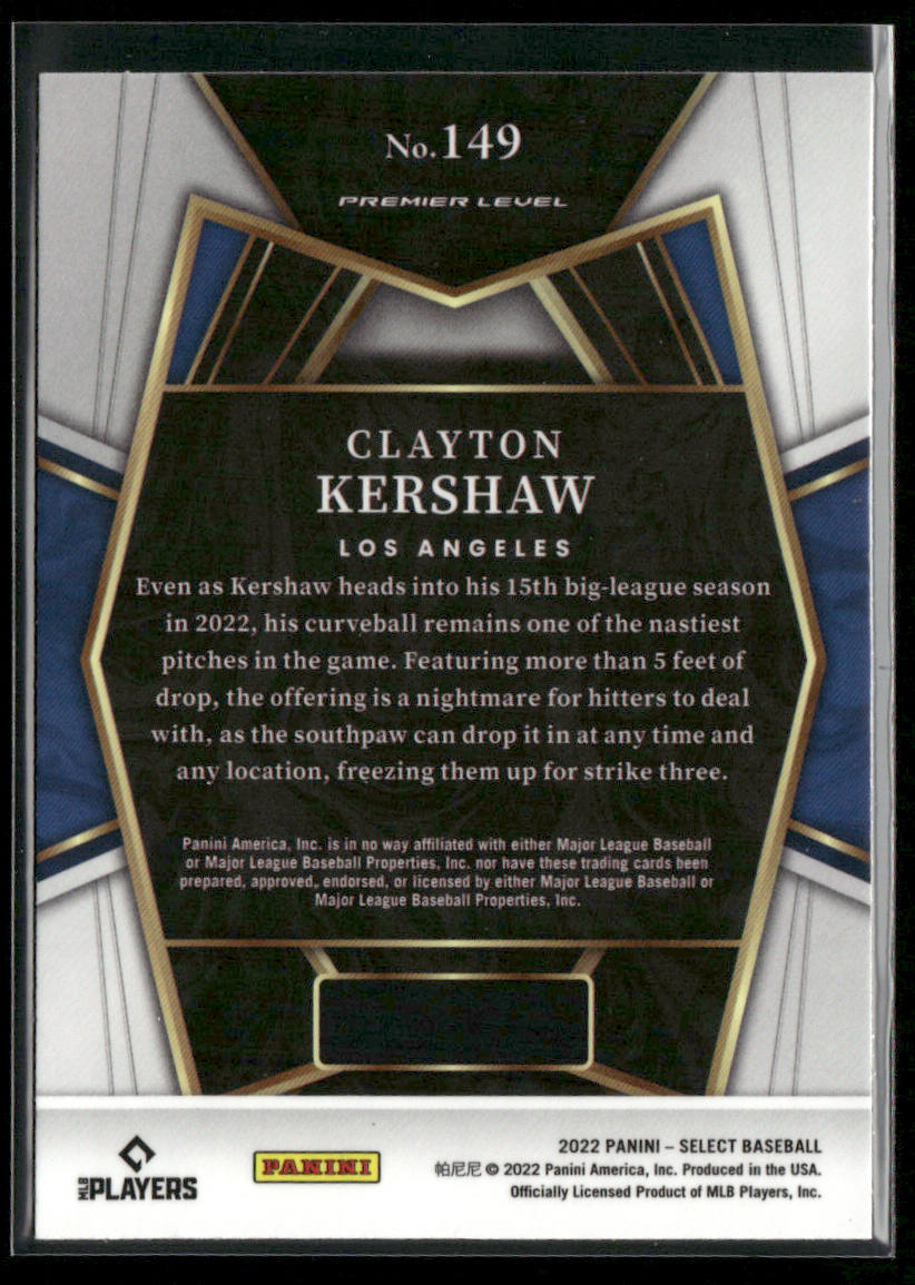 Clayton Kershaw 2022 Panini Select Blue Retail Base #149 Los Angeles Dodgers