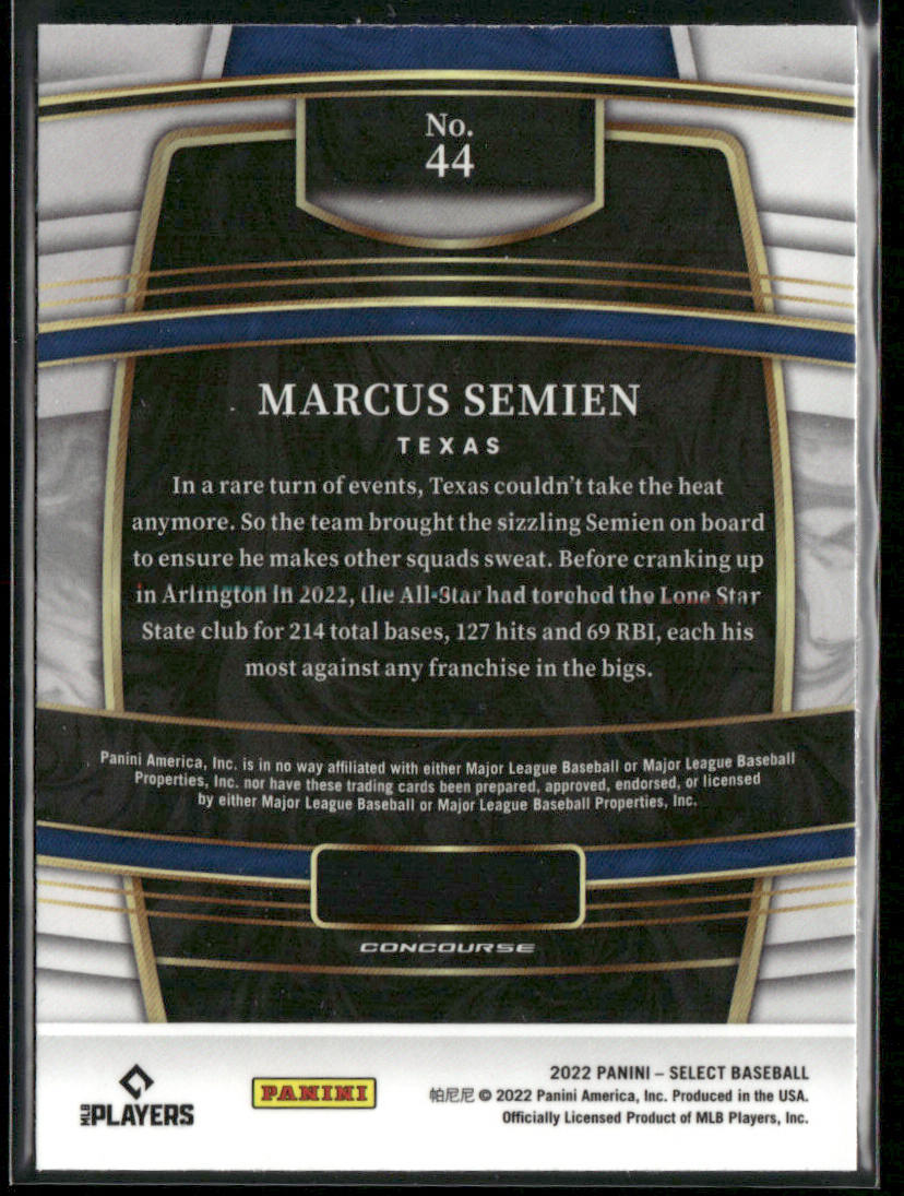 Marcus Semien 2022 Panini Select Blue Retail Base #44 Texas Rangers