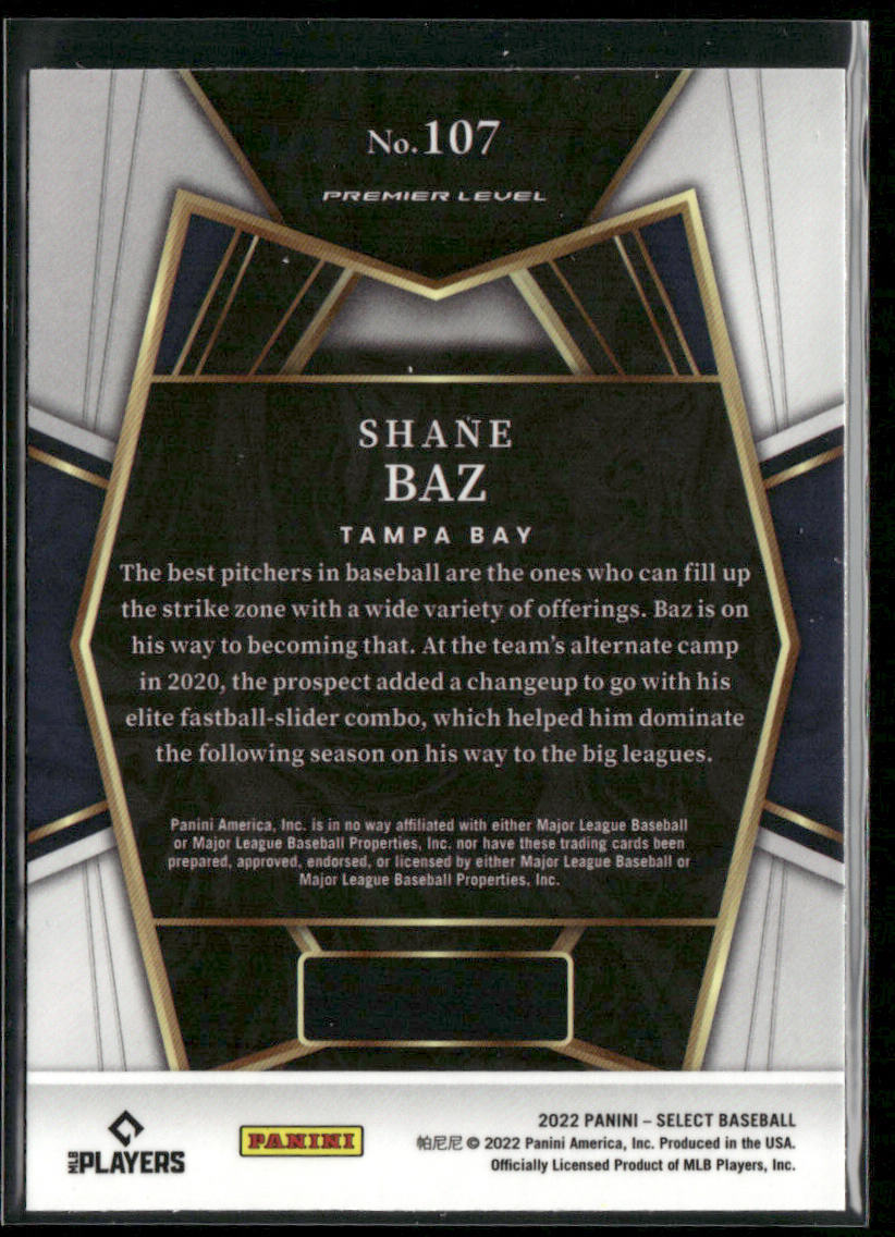 Shane Baz 2022 Panini Select Blue Retail Base #107 RC Tampa Bay Rays