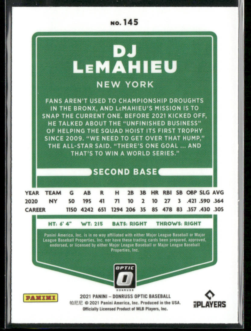 DJ LeMahieu 2021 Donruss Optic #145 New York Yankees
