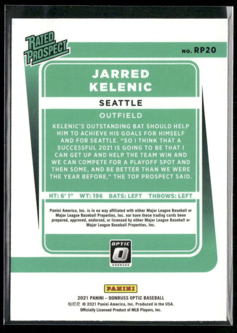 Jarred Kelenic 2021 Donruss Optic Rated Prospect #RP20 Seattle Mariners