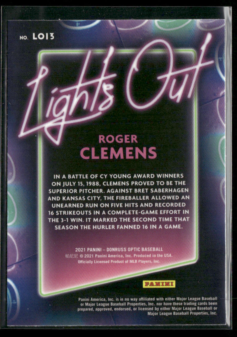Roger Clemens 2021 Donruss Optic Lights Out #LO13 Boston Red Sox