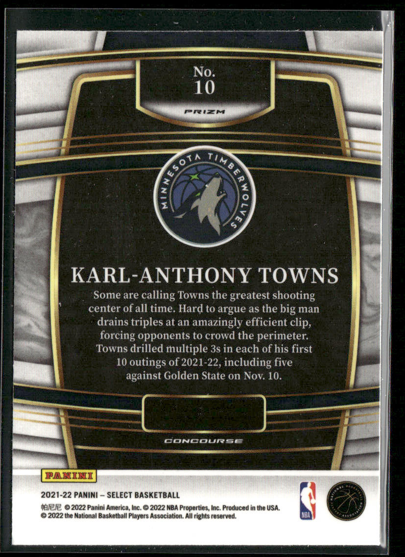 Karl-Anthony Towns 2021-22 Panini Select Blue Prizms #10 Minnesota Timberwolves
