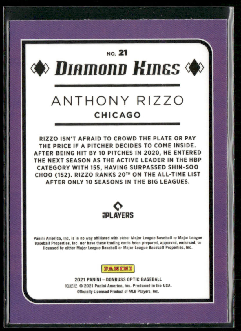 Anthony Rizzo 2021 Donruss Optic #21 Chicago Cubs
