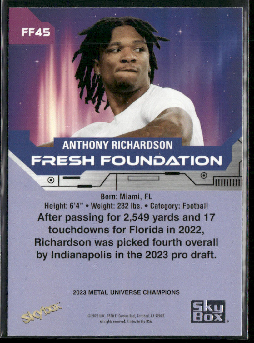 Anthony Richardson 2023 SkyBox Metal Universe Champions Fresh Foundation #FF45 back