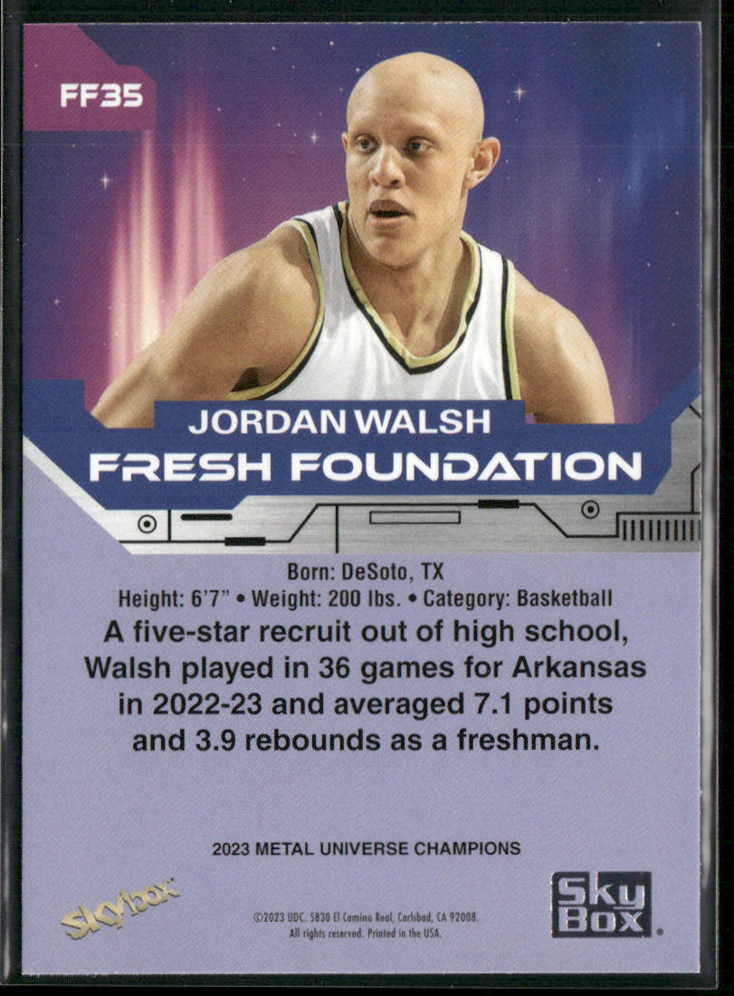 Jordan Walsh 2023 SkyBox Metal Universe Champions Fresh Foundation #FF35 back