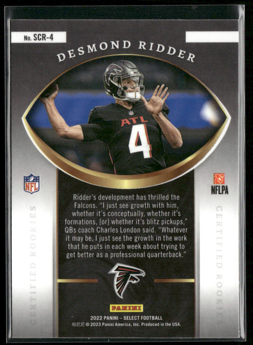 Desmond Ridder 2022 Panini Select Select Certified Rookies #SCR-4 Falcons