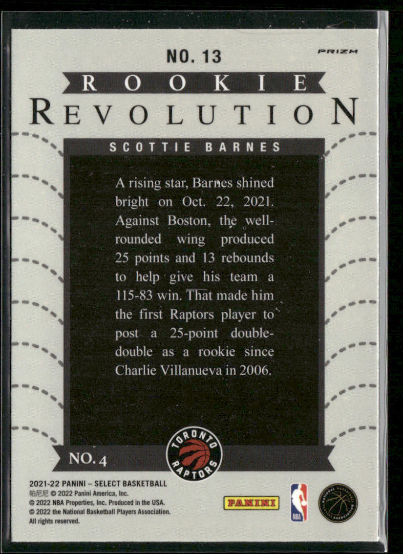 Scottie Barnes 2021-22 Panini Select Rookie Revolution Silver Prizms #13 Raptors