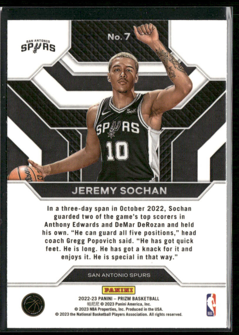 Jeremy Sochan 2022-23 Panini Prizm Emergent #7 San Antonio Spurs