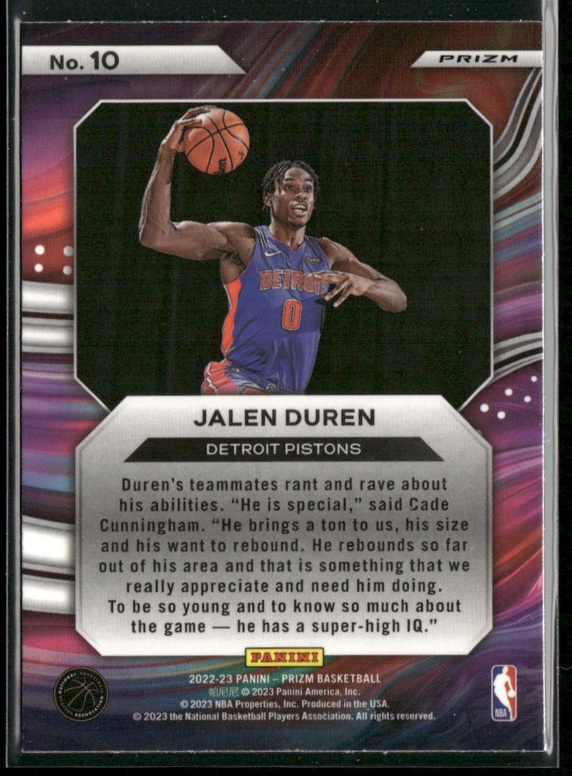Jalen Duren 2022-23 Panini Prizm Instant Impact Prizms Silver #10 Pistons