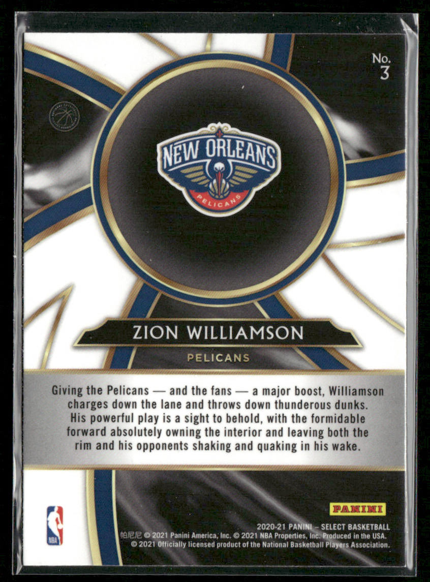 Zion Williamson 2020-21 Panini Select Turbo Charged #3 New Orleans Pelicans