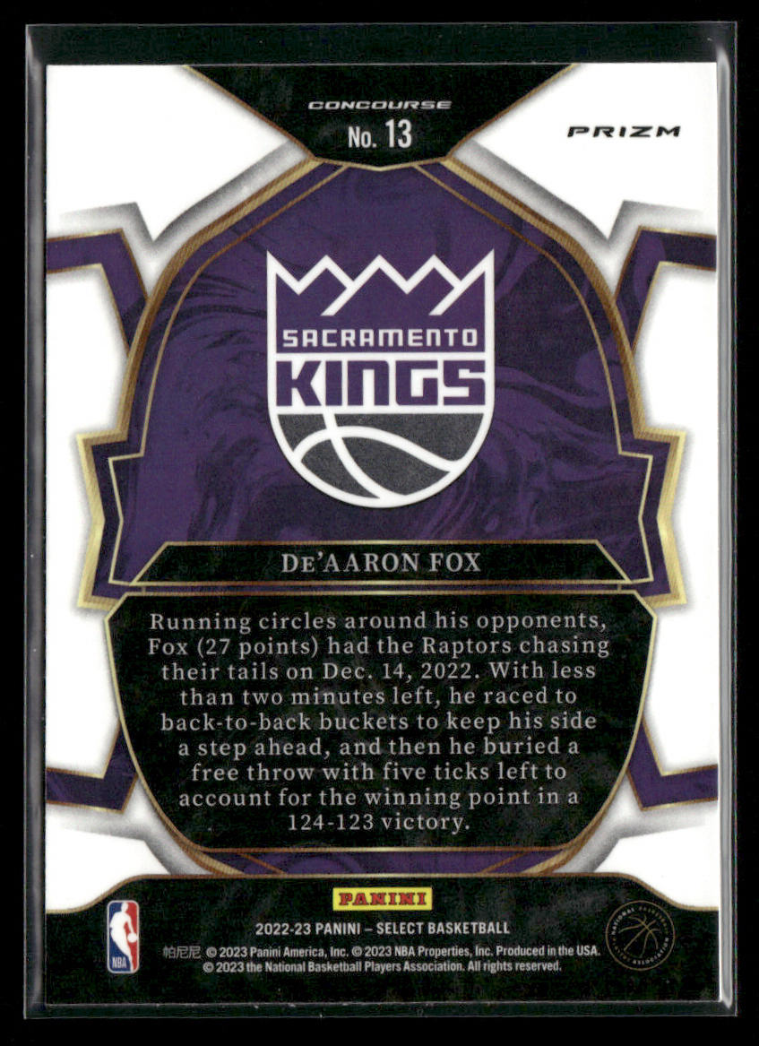 De'Aaron Fox 2022-23 Panini Select Orange Flash Prizms #13 Sacramento Kings