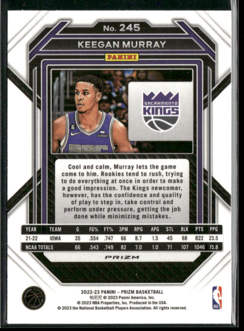 Keegan Murray 2022-23 Panini Prizm Prizms Green Ice #245 Sacramento Kings