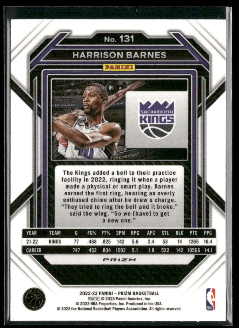 Harrison Barnes 2022-23 Panini Prizm Prizms Green Ice #131 Sacramento Kings