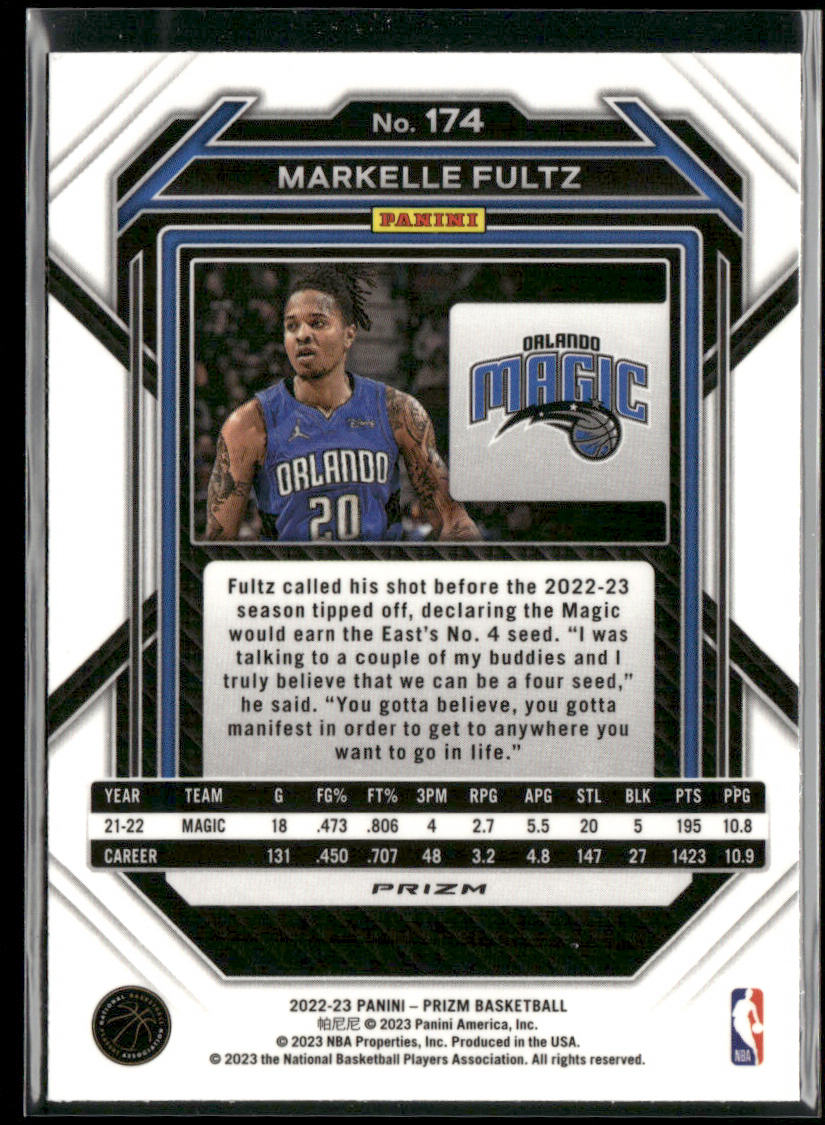 Markelle Fultz 2022-23 Panini Prizm Prizms Green Ice #174 Orlando Magic
