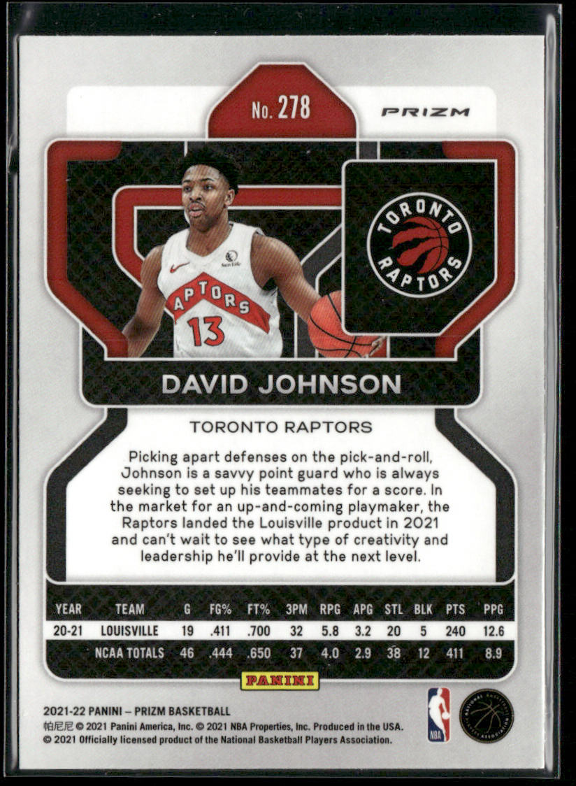 David Johnson 2021-22 Panini Prizm Ice #278 RC Toronto Raptors