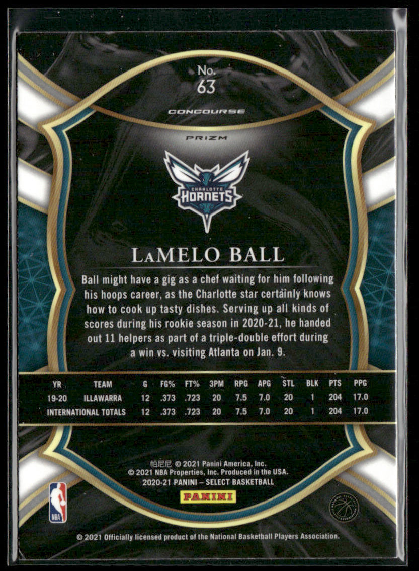 LaMelo Ball 2020-21 Panini Select Green White Purple #63 RC Charlotte Hornets