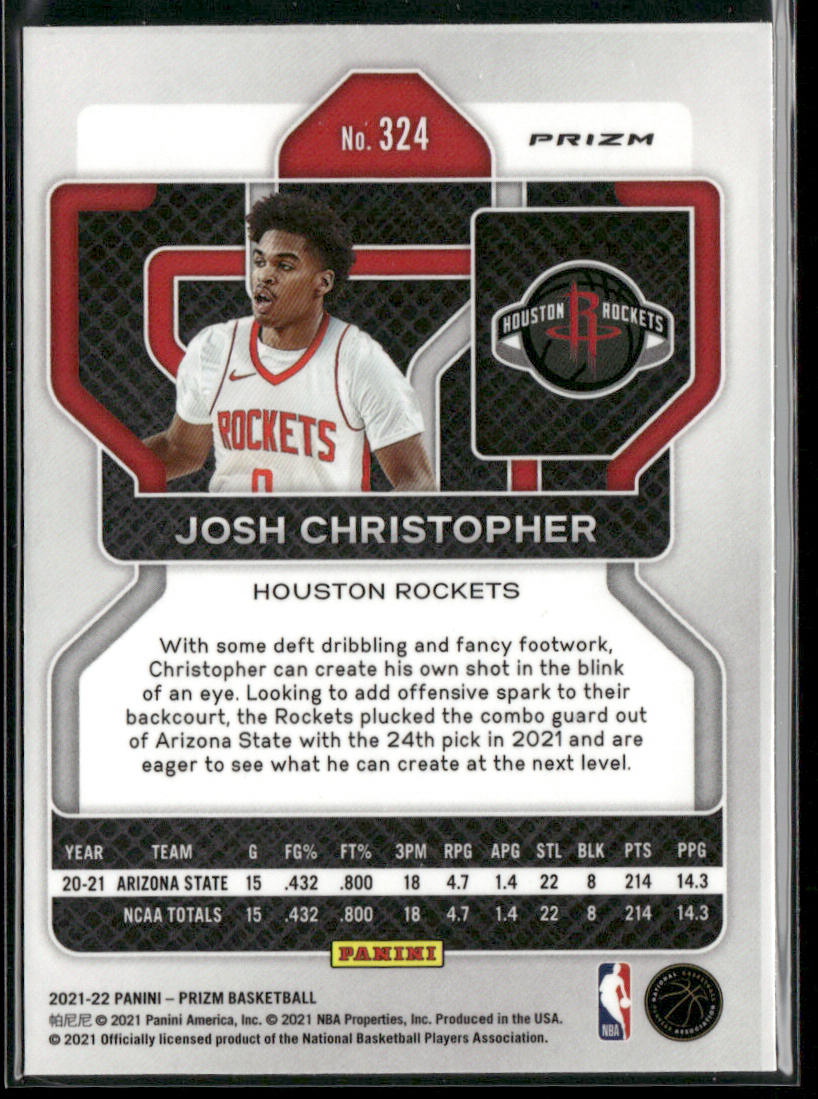 Josh Christopher 2021-22 Panini Prizm Green Wave #324 RC Houston Rockets