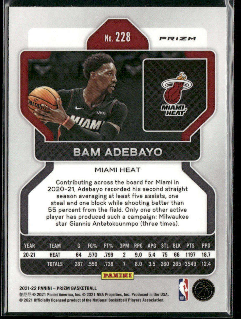 Bam Adebayo 2021-22 Panini Prizm Purple Wave #228 Miami Heat