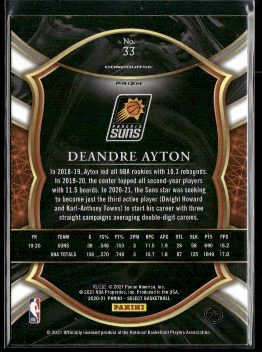 Deandre Ayton 2020-21 Panini Select Red White Orange Flash #33 Phoenix Suns