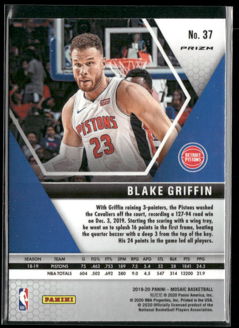 Blake Griffin 2019-20 Panini Mosaic Reactive Orange #37 Detroit Pistons