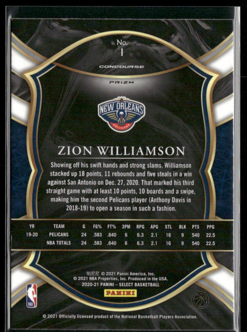 Zion Williamson 2020-21 Panini Select Red White Orange Shimmer #1 Pelicans
