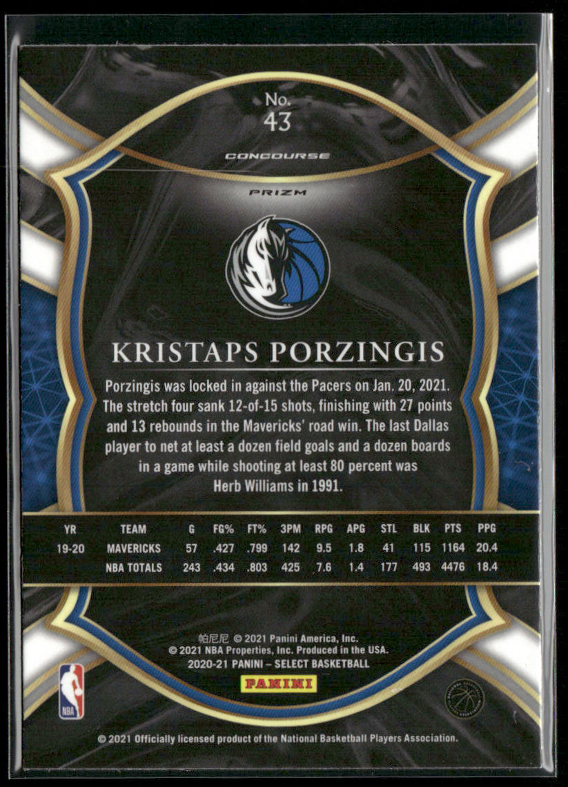 Kristaps Porzingis 2020-21 Panini Select Red White Orange Shimmer #43 Mavericks