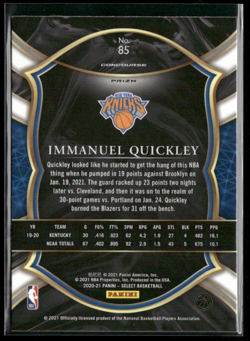 Immanuel Quickley 2020-21 Panini Select Red White Orange Shimmer #85 RC Knicks