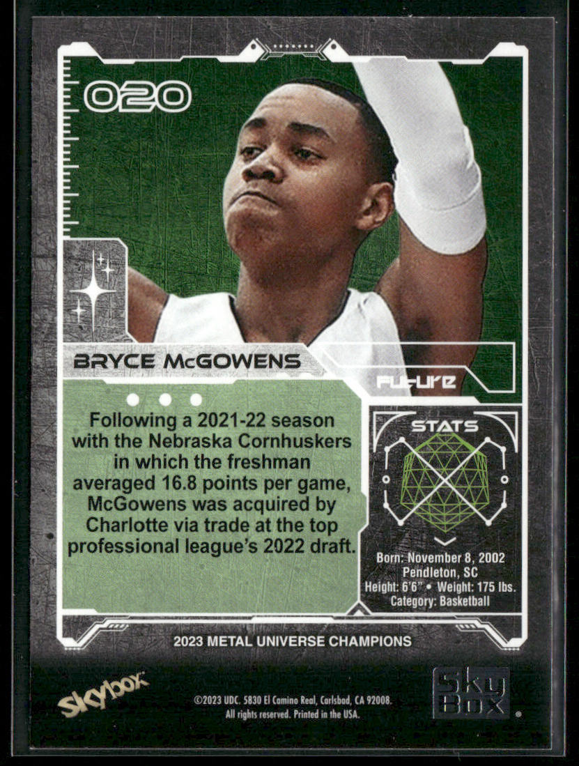 Bryce McGowens 2023 SkyBox Metal Universe Champions Aqua #020