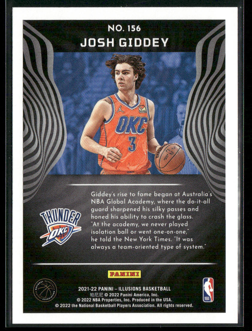 Josh Giddey 2021-22 Panini Illusions Asia #156 RC Oklahoma City Thunder
