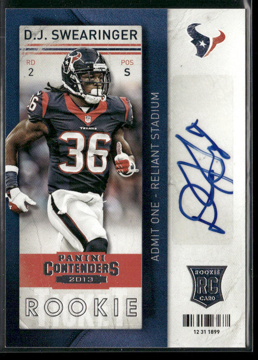 DJ Swearinger 2013 Panini Contenders #135a RC,AU Houston Texans front