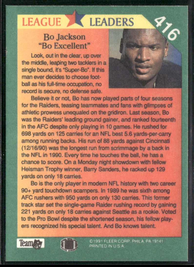 Bo Jackson 1991 Fleer #416 Los Angeles Raiders back
