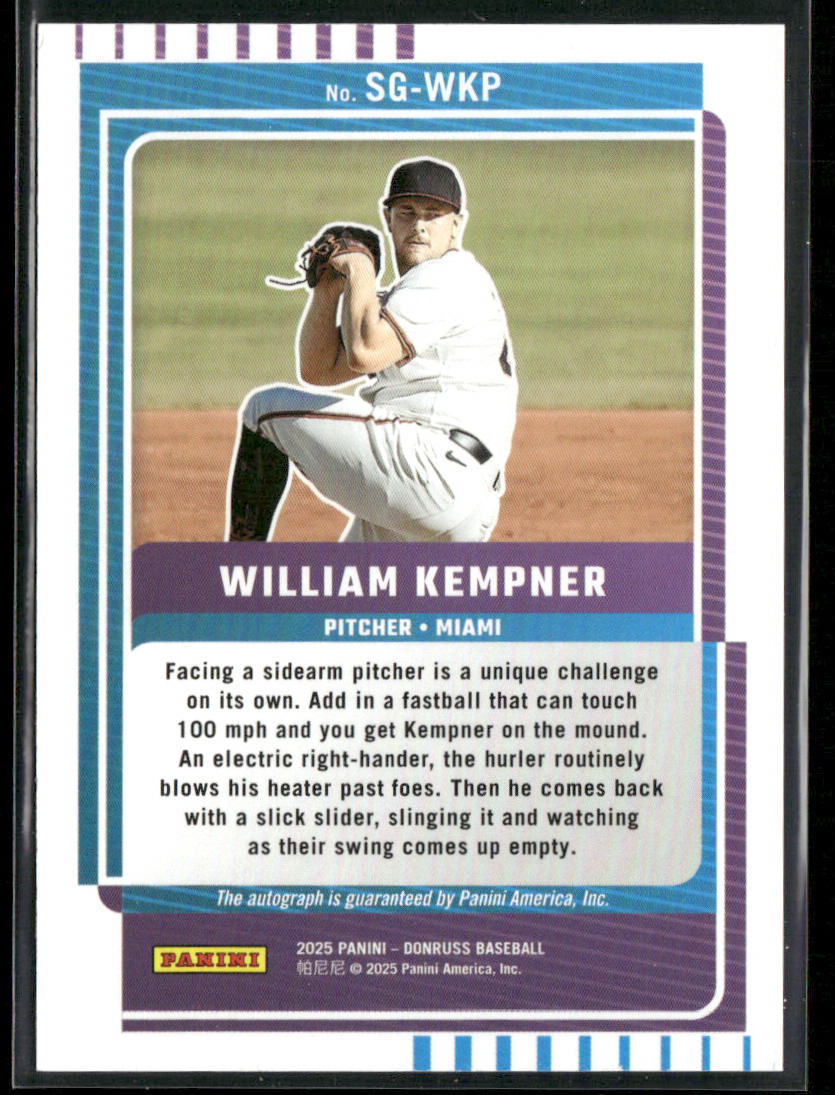 William Kempner 2025 Donruss Signature Series #SG-WKP AU Miami Marlins back