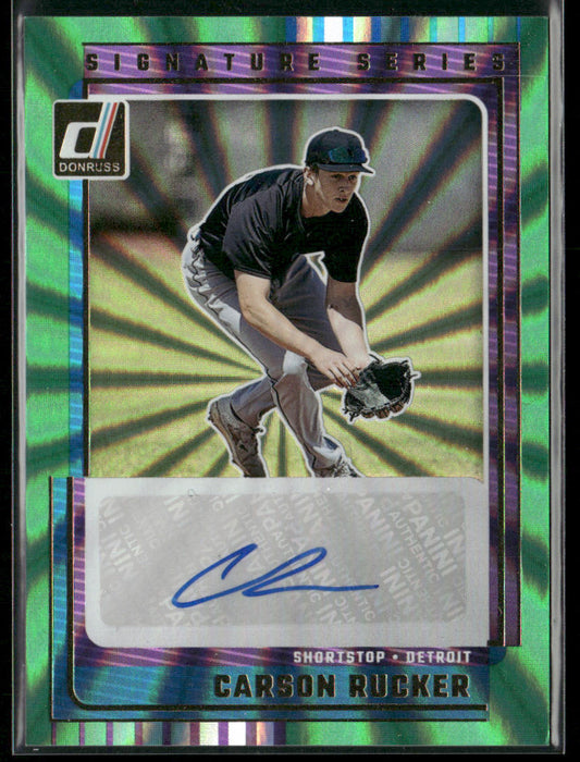 Carson Rucker 2025 Donruss Signature Series Green Laser #SG-CRK AU Tigers front