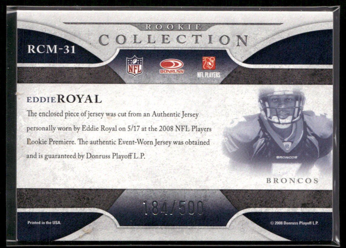 Eddie Royal 2008 Donruss Threads Rookie Collection Materials #RCM-31 SN,MEM back
