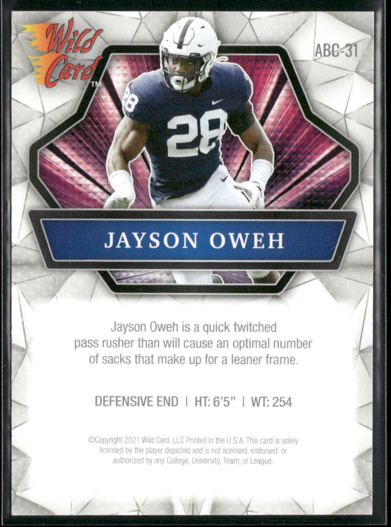 Jayson Oweh 2021 Wild Card Alumination #ABC-31 Penn State Nittany Lions back
