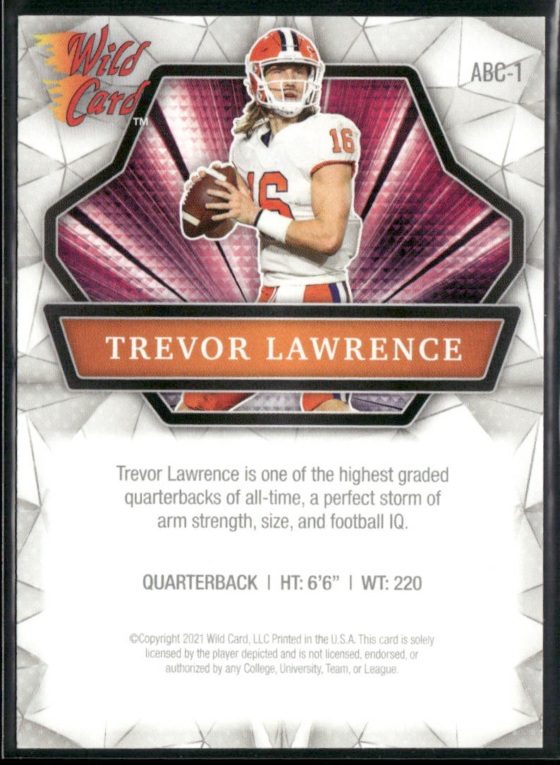 Trevor Lawrence 2021 Wild Card Alumination #ABC-1 Clemson Tigers back