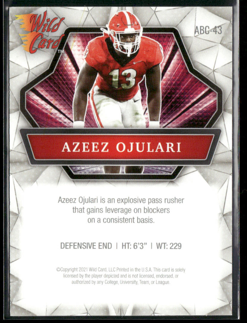 Azeez Ojulari 2021 Wild Card Alumination #ABC-43 Georgia Bulldogs back