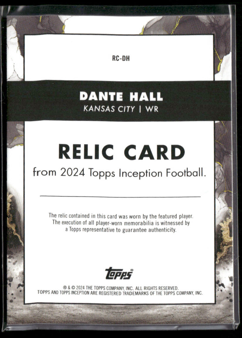 Dante Hall 2024 Topps Inception Relics Purple #RC-DH SN,MEM Kansas City Chiefs back