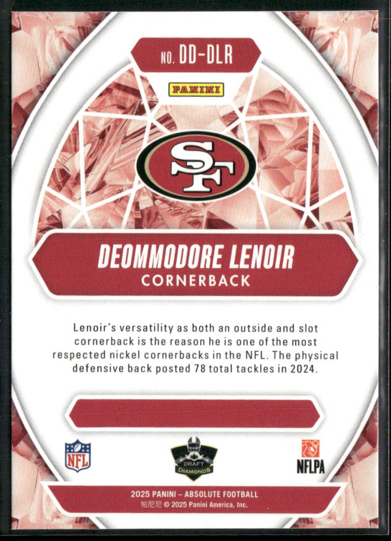 Deommodore Lenoir 2025 Panini Absolute Draft Diamonds #DD-DLR 49ers back