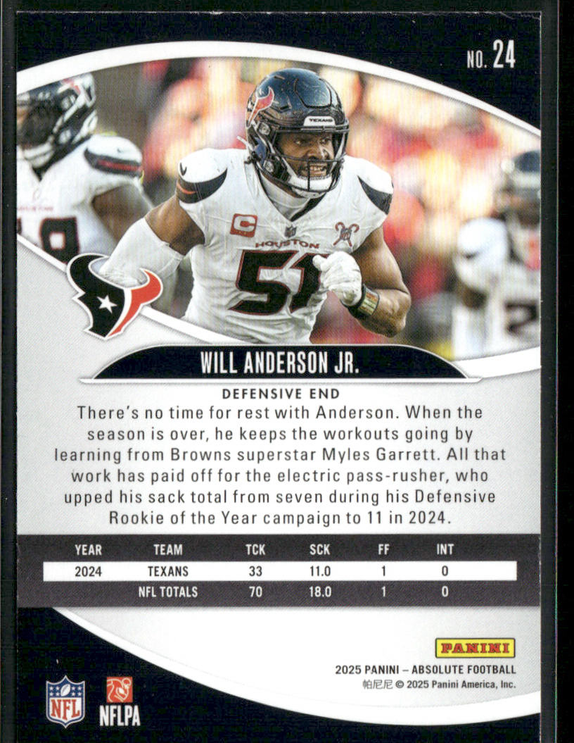 Will Anderson Jr. 2025 Panini Absolute Retail #24 Houston Texans back