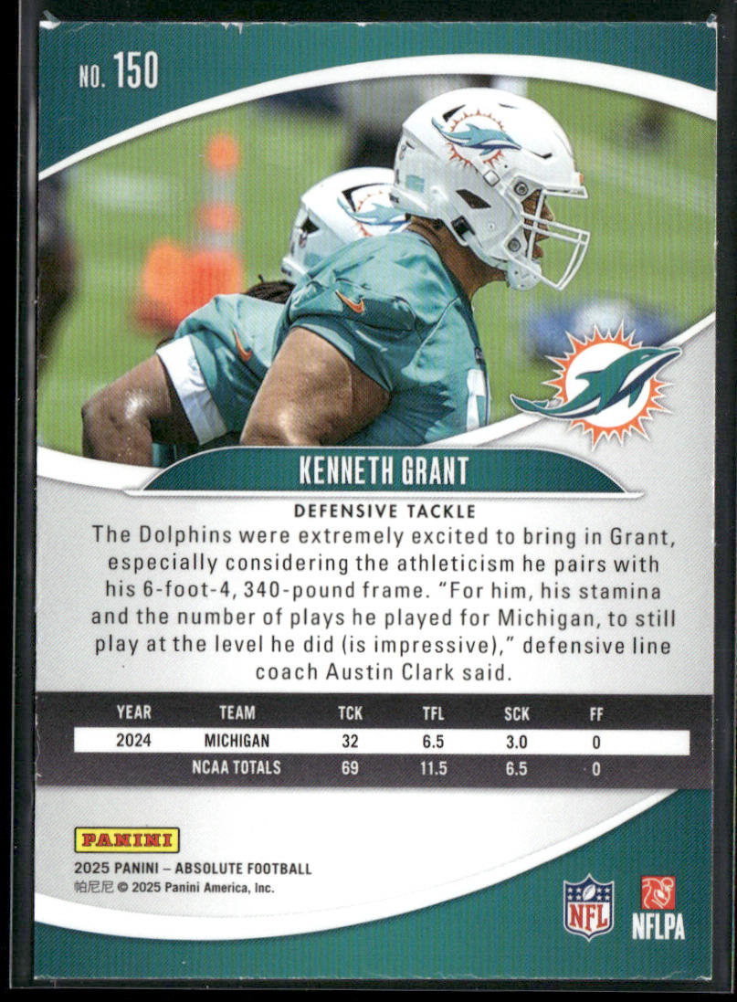 Kenneth Grant 2025 Panini Absolute #150 Miami Dolphins back