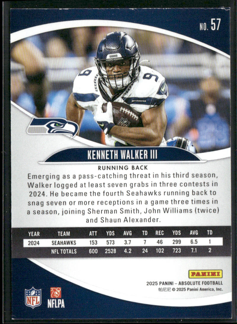Kenneth Walker III 2025 Panini Absolute Retail #57 Seattle Seahawks back