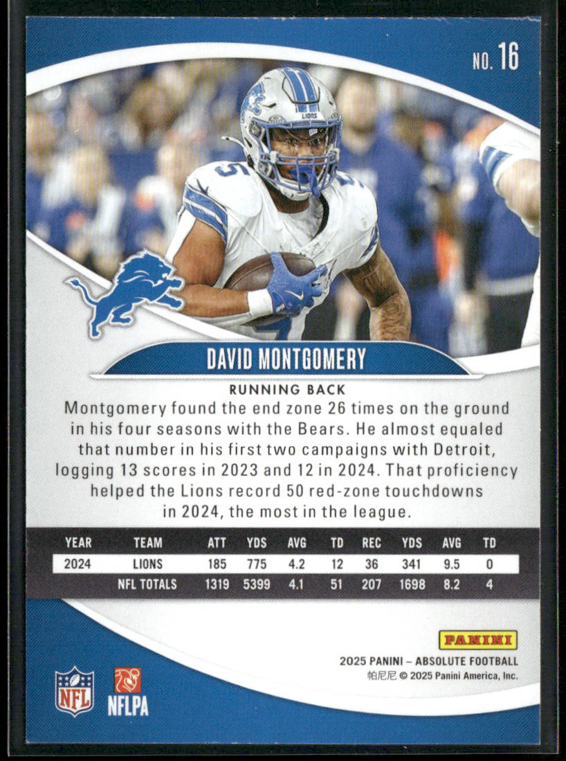 David Montgomery 2025 Panini Absolute Retail #16 Detroit Lions back