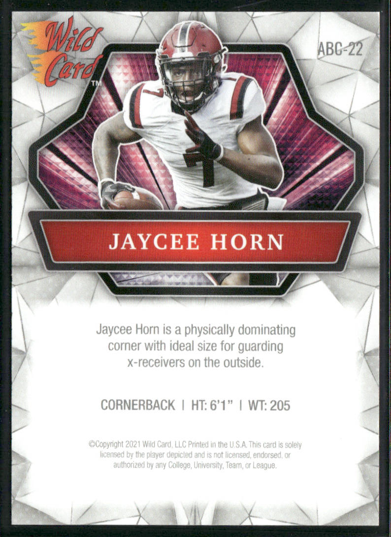 Jaycee Horn 2021 Wild Card Alumination #ABC-22 South Carolina Gamecocks back