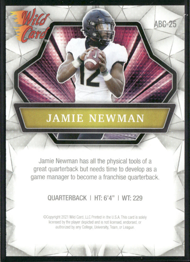Jamie Newman 2021 Wild Card Alumination #ABC-25 Wake Forest Demon Deacons back