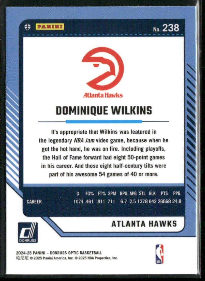Dominique Wilkins 2024-25 Donruss Optic #238 Atlanta Hawks back