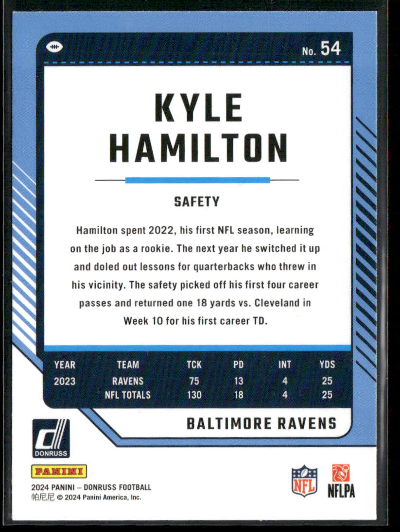 Kyle Hamilton 2024 Donruss #54 Baltimore Ravens back